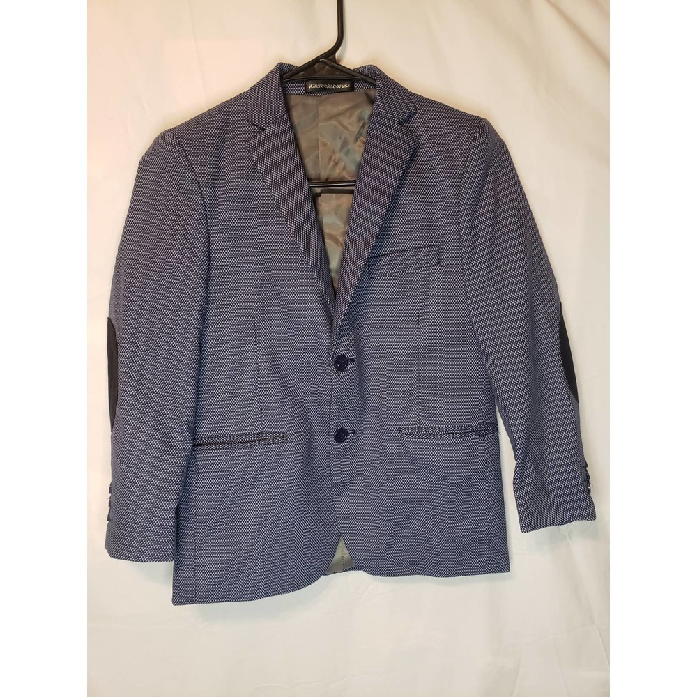Kids World of USA size 8 standard suit jacket. Navy patterned polyester